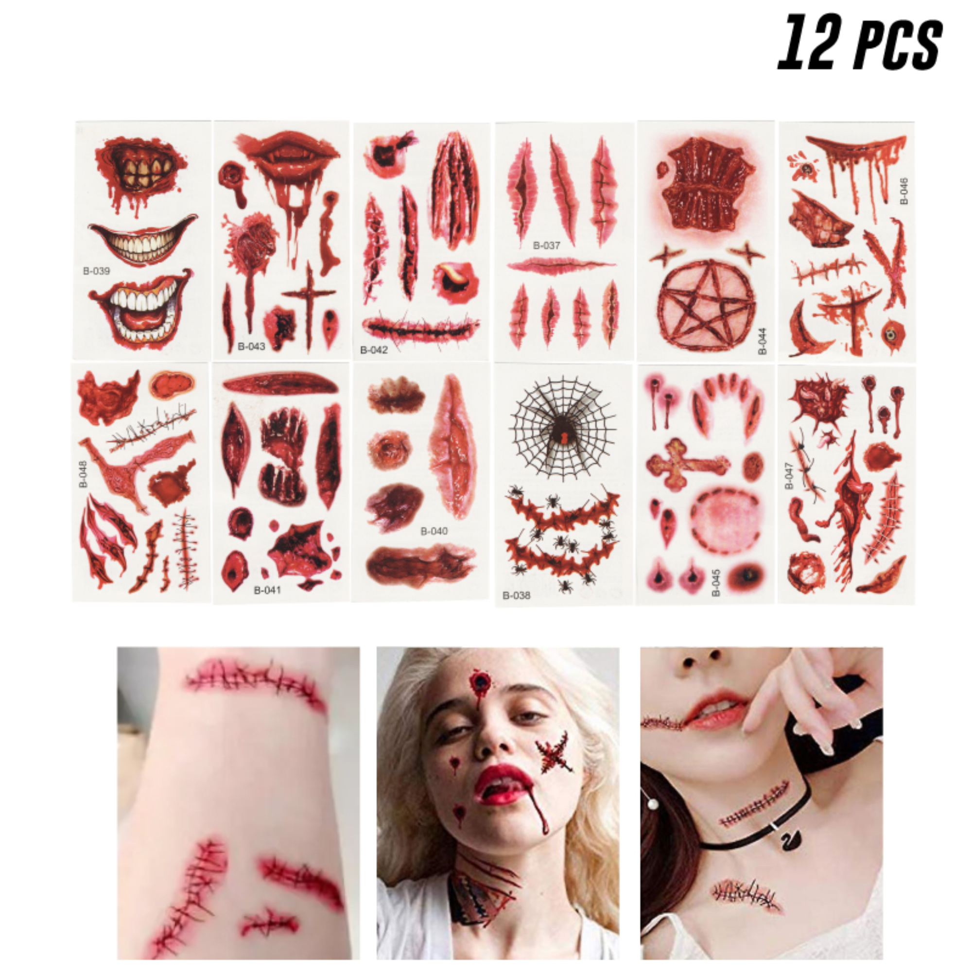 161431.png Pack 12 Tatuajes De Heridas Temporales - Imagen 1