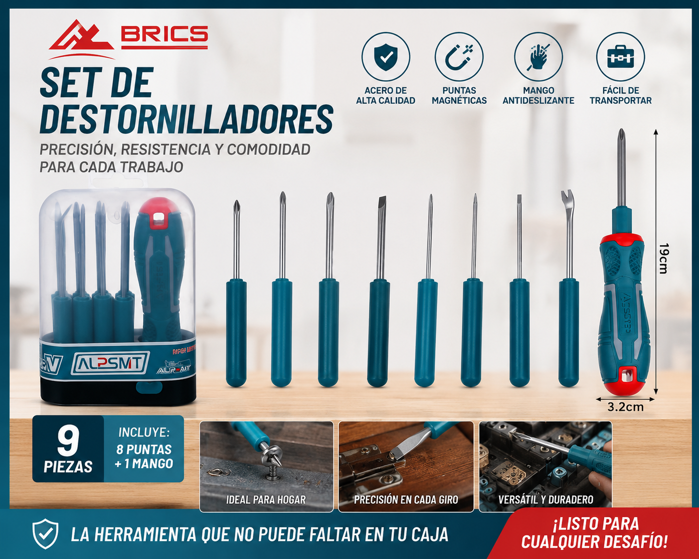 220768.png SET DE DESTORNILLADORES 9 PIEZAS - Imagen 1